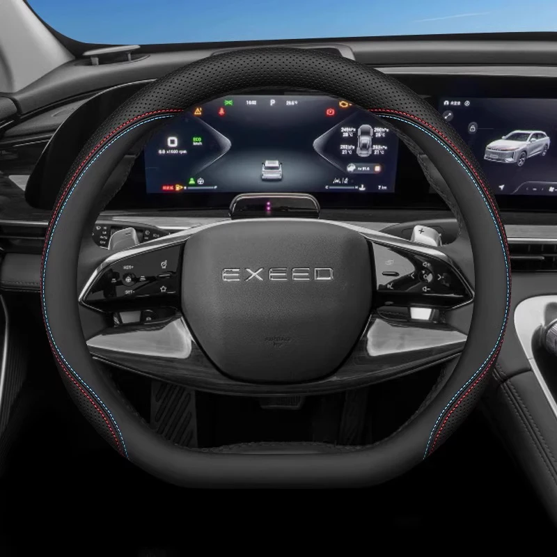 

For EXEED RX VX TXL Stellar Vantas Stellar CDM Universal Car Steering Wheel Cover D-type Interior Accessories Genuine Leather