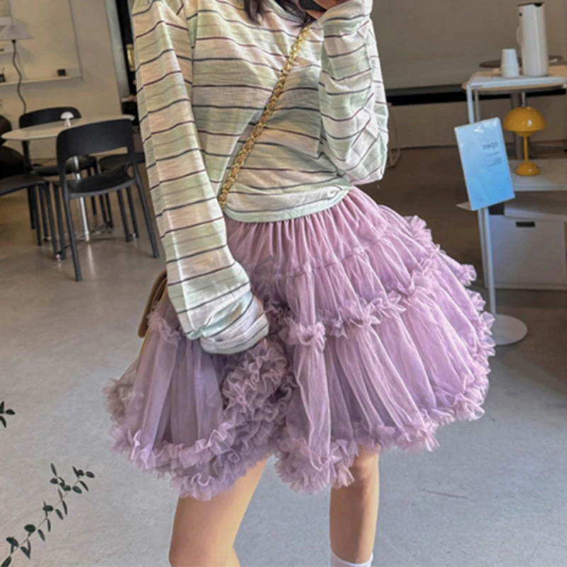 

MEXZT Y2K Tulle Mini Skirt Women Harajuku Grunge Black Mesh Ball Gown Skirts Summer Korean Fashion Ruffles Design A Line Faldas