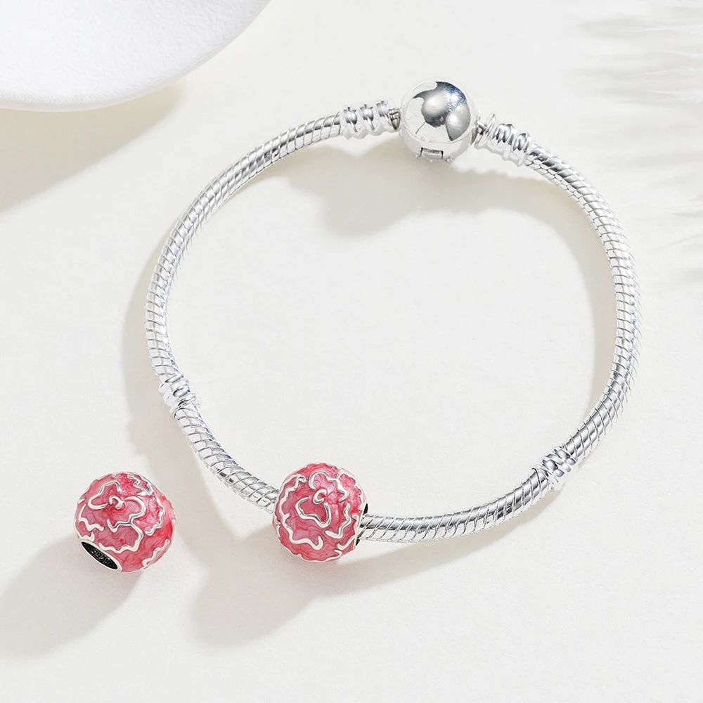 925 Sterling Silver Charm MOM Resin Carnation Flowers Pendants Jewelry Making For Bracelet Women's Fashion DIY Festival Gift