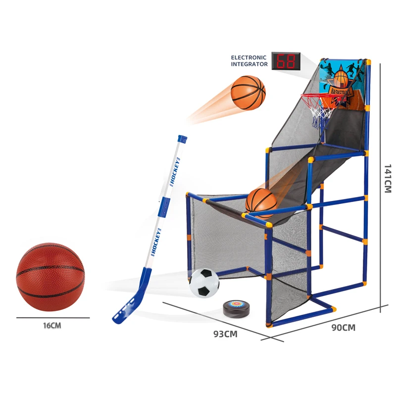 Sport Scoring Game Basketball Football Hockey 3 in 1 Kids Basketball Stand Toy