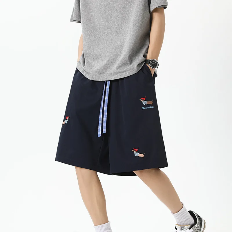 

Шорты с двойным поясом и вышивкой таксы, летние спортивные шорты для мужчин, для активного отдыха, укороченные, повседневные, унисекс