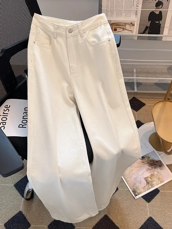 

White Straight Leg Loose Fit Jeans Men's Spring Autumn 2026 New Retro High Street Vibe Sle Casual Long Pants