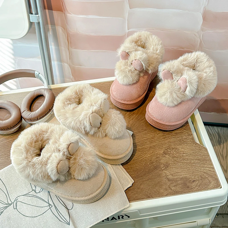 2024 Children Snow Boots for Girls Winter New Fashion Korean Style Soft Bottom Anti-slippery Versatile Outside Cute Plush Shoes