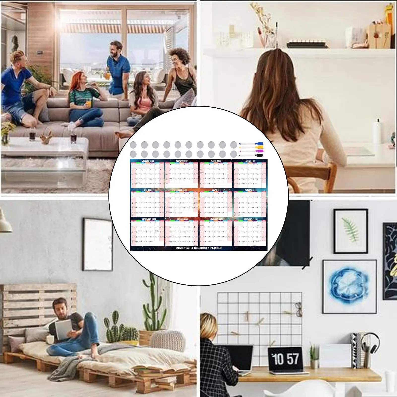 ドライイレースカレンダー 壁用デイリープランナー ホワイトボード ホワイトボード ブランクオーガナイザー 消去可能なプランナー 学校 冷蔵庫 キッチン用