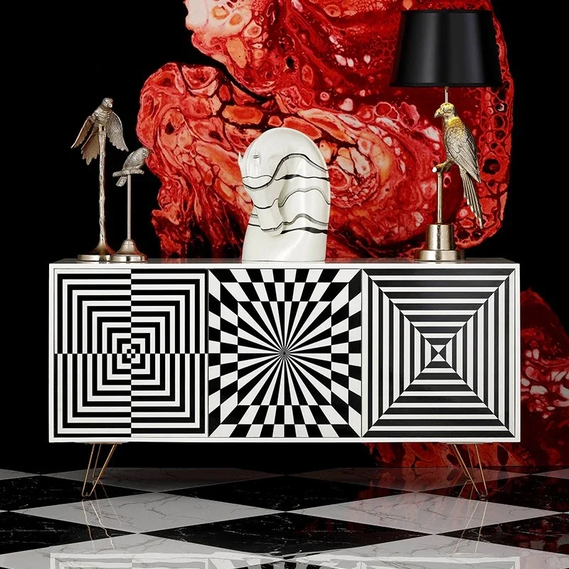 Art retro painted cabinet wine cabinet, storage storage solid wood home decoration floor cabinet