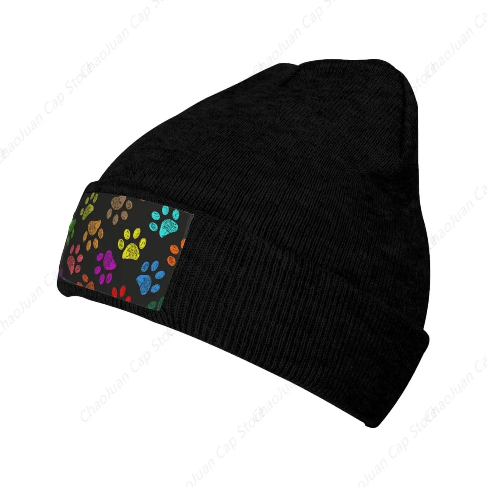 Topi Rajut Slouchy Motif Jejak Kaki Anjing Lucu untuk Wanita Pria, Topi Hangat Lembut Musim Dingin, Topi Beanie Rajut Motif Hewan