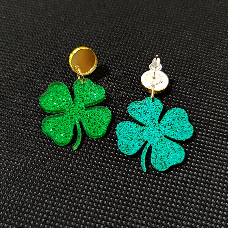 New Glitter Acrylic Cute Four-leaf Clover Drop Earrings for Women Trendy Jewelry Fashion Accessories