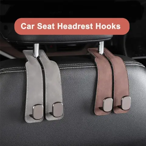 Universal Car Seat Headrest Hooks 2 in 1 Soft Leather Car Seat Back Hook for Purse and Bag Backpack Double Hook Car Seat Hanger