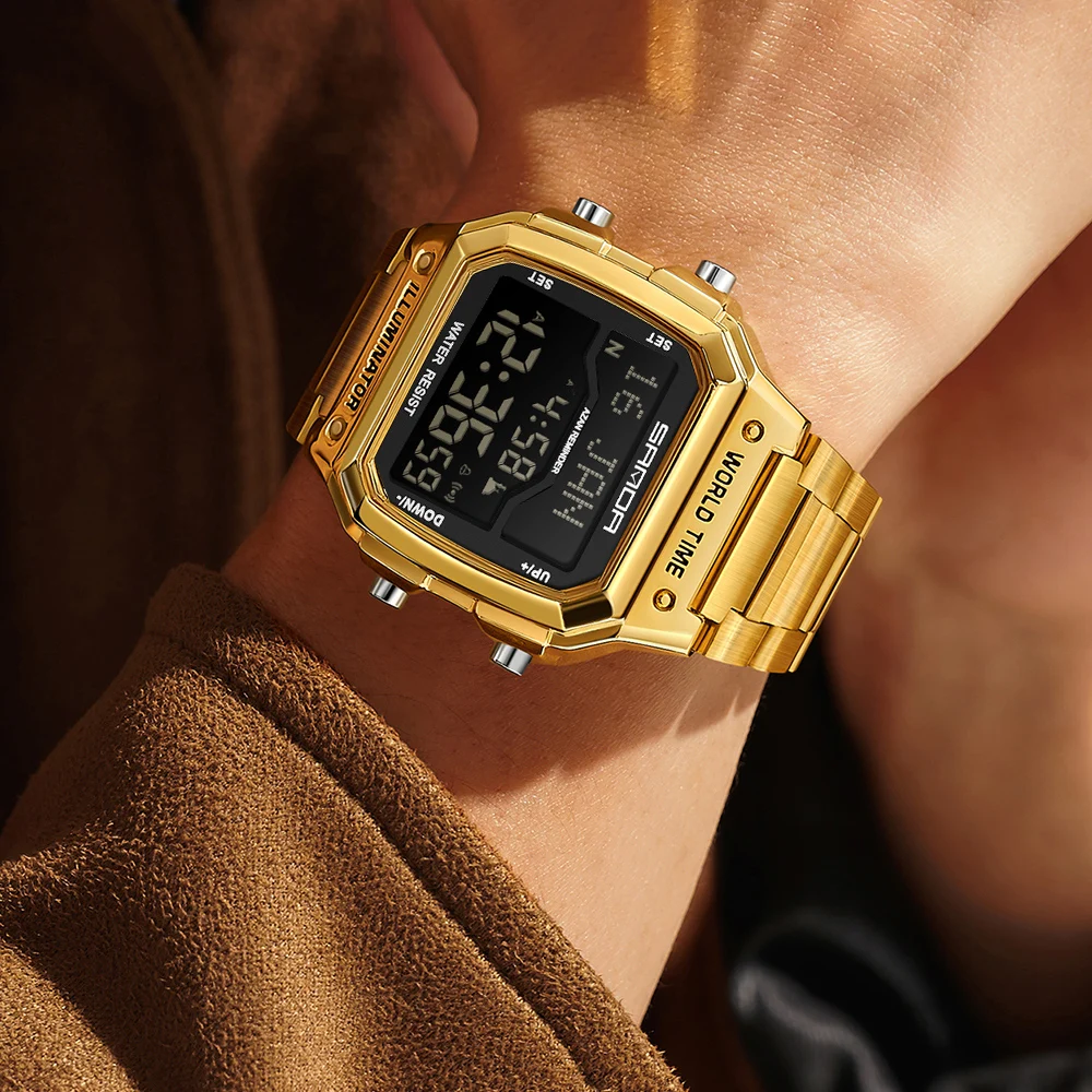 SANDA Brand Men Electronics Watch Waterproof Luminous Square Dial Man Wristwatch Digital LED Alarm Digital-watch Sport Watch