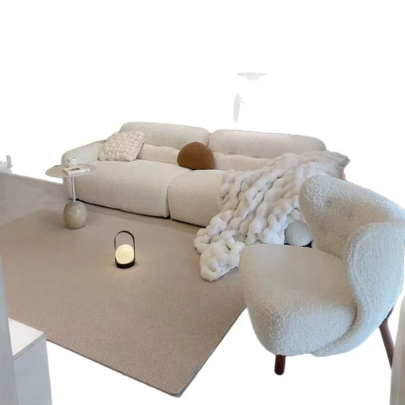 

Французский кремовый стиль, диван-облако из овечьей шерсти, маленькая квартира, современный прямой ряд, гостиная, ваби, песчаный ветер