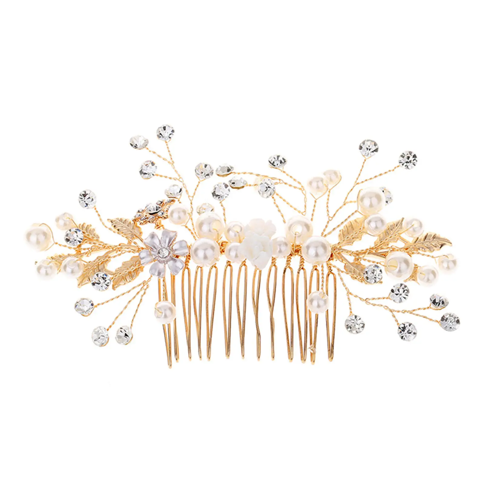 Shining Leaf Pearl Hair Comb Charming Elegant Women Hair Accessories for Stage Performanee Cosplay