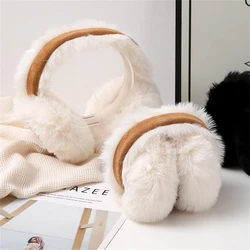 Winter Warm Folding Portable Earmuffs Fluffy Rabbit Fur Headphone Muffs Thickened Colorblocking Ear Cover Women's Cute Earlap