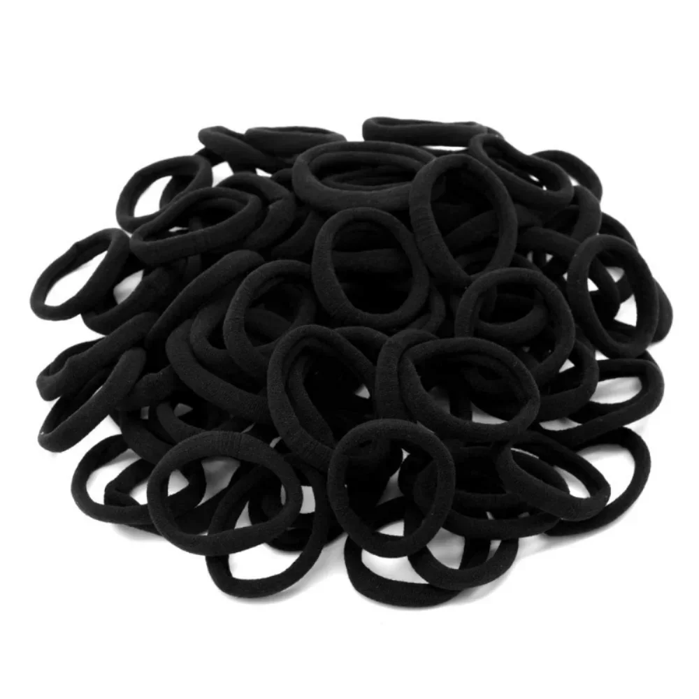 50PCS Cotton Black Elastic Hair Ties For Women Ponytail Seamless Soft Hair Bands Hair Accessories Headdress Diameter 3/4/5/6cm