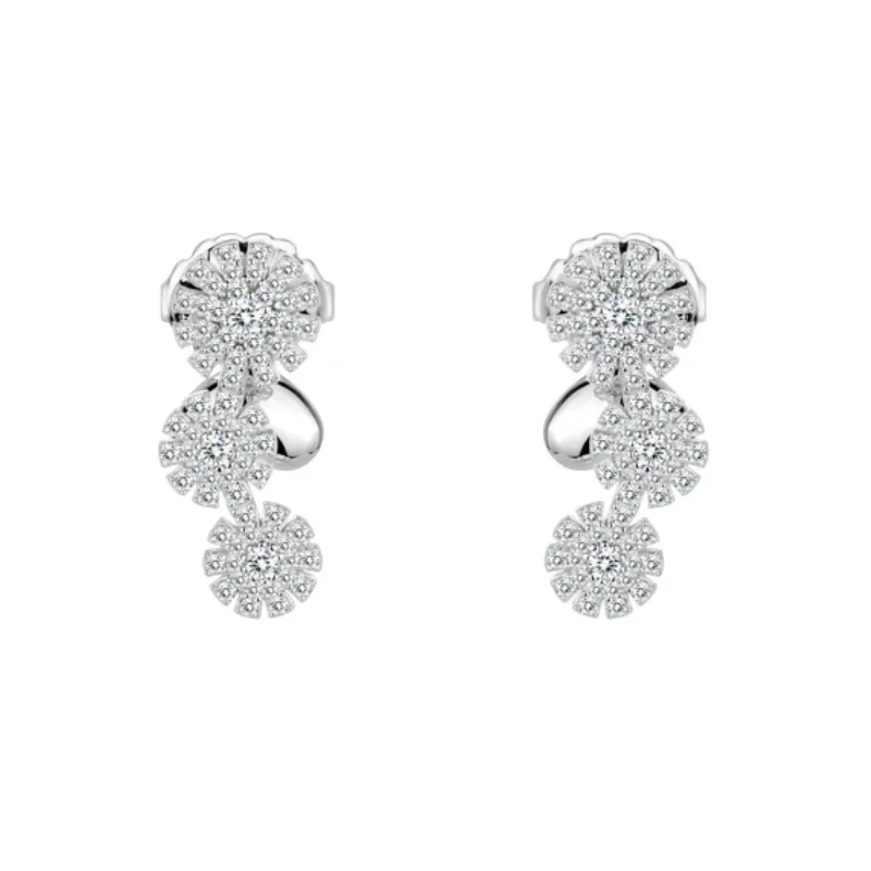 

BELLUX 925 Silver Floral Drop Earrings Synthetic Zircon Elegant Flower Earrings Three Connected Snowflakes