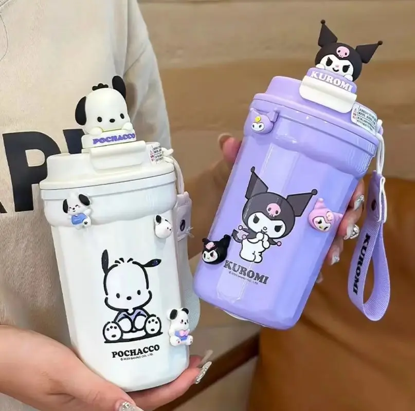 480ml Hello Kitty Thermos Cute Kuromi 304 Stainless Steel Water Bottle Kawaii With Straw Sippy Student Water Cup Insulated Mug ﻿