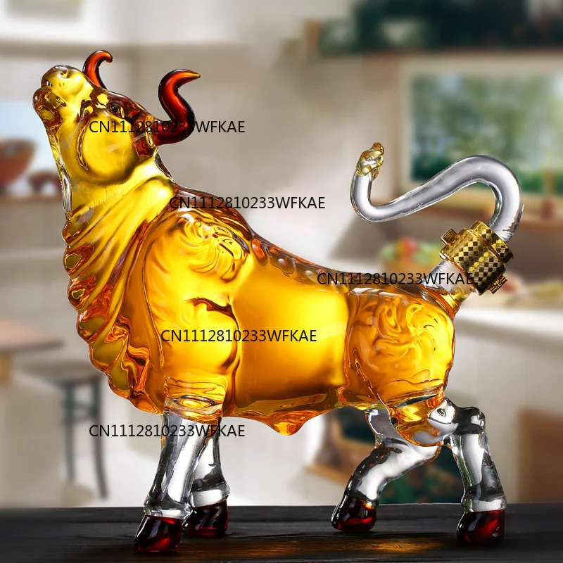 1000mL Cattle Glass The Wine Bottle Fruit Juice Whisky Borosilicate Animal Arts And Crafts Ornament Decoration For Bar Gift
