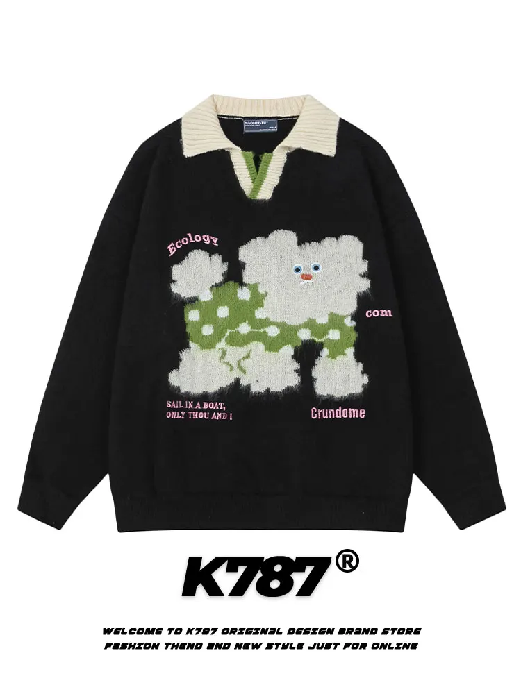 

Вязаный свитер для собак K787 в американском повседневном студенческом стиле, унисекс, с вышивкой, зимний, с отложным воротником, для подростков, в стиле Dopaamine, для сохранения жизненной энергии