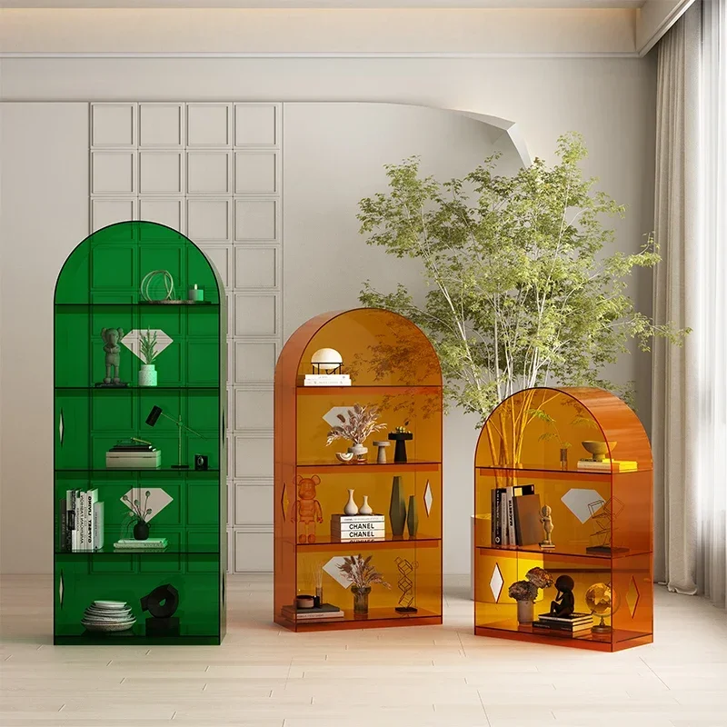 Acrylic bookshelves, arched shelves, living room, creative floor-to-ceiling, multi-storey display shelves