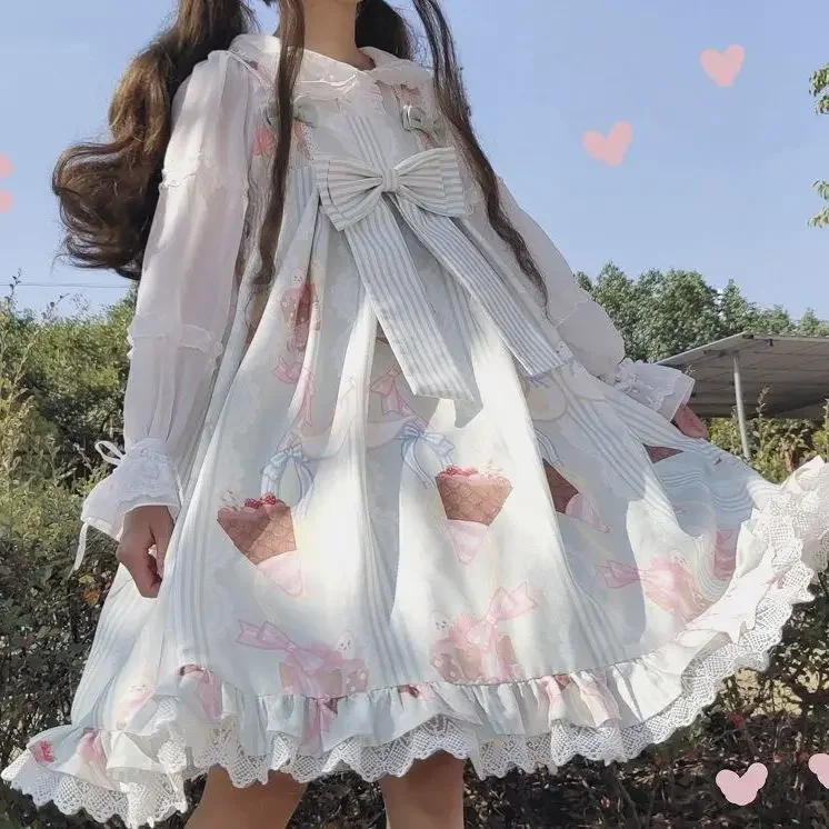 日本の原宿かわいい服甘いロリータカッコーデザートロリータドレス Jsk スリングドレス女性ヴィンテージピンクドレス 2025 ホット販売