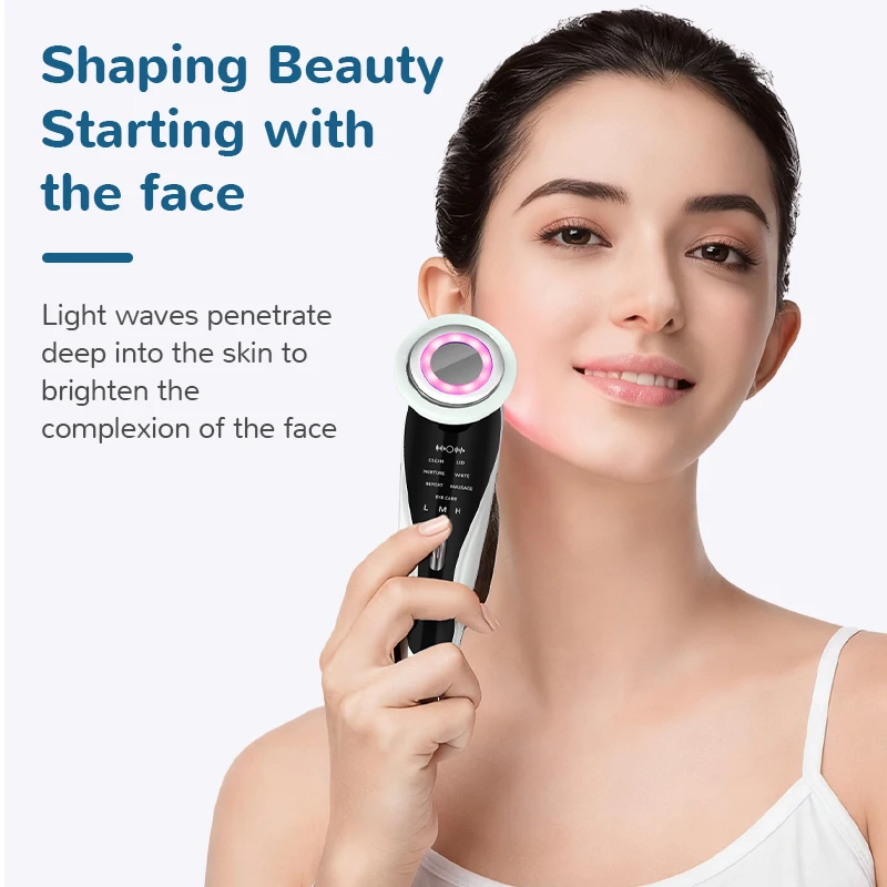 เครื่องนวดหน้า EMS พร้อมการสั่นสะเทือน, การประคบร้อน, เครื่องมือเสริมความงามบนใบหน้า, อุปกรณ์ดูแลผิว, การบำบัดด้วยแสง LED, 7 in 1