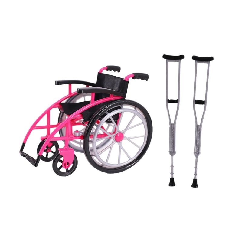 Realistic Rehab Toy Wheelchair Crutches 3Pcs Foldable Role Play Learning Activity