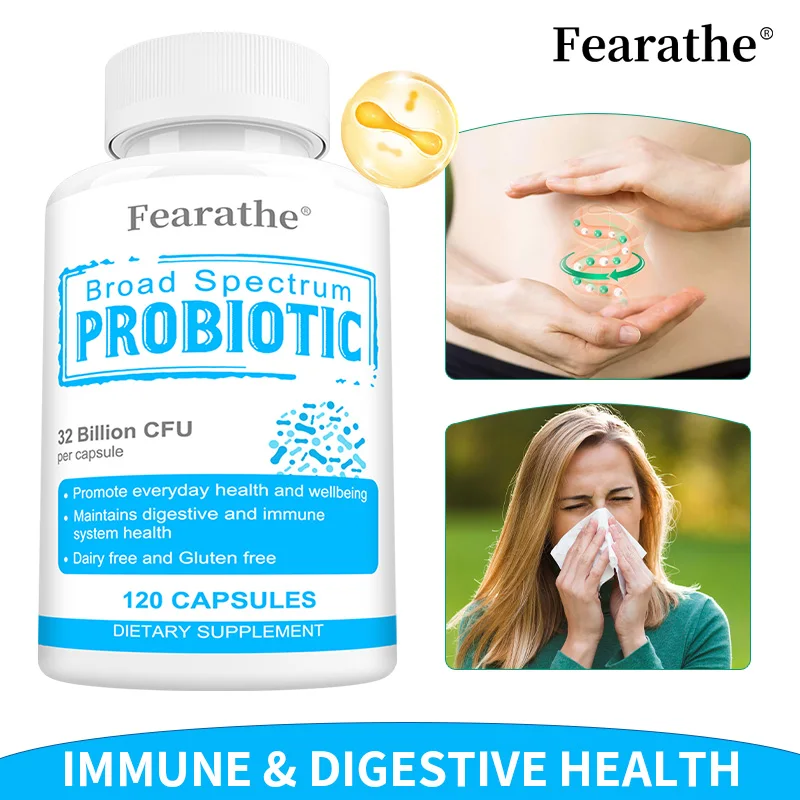 

Broad-spectrum Probiotic Capsule 32 Billion CFU Supports Digestive and Immune Health, Dairy-free and Gluten-free
