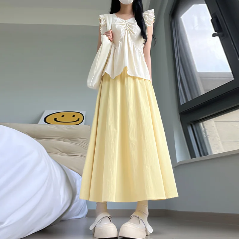 

Lazy Style Yamamoto Skirt 2025 New Spring Summer Draped Mid-Length Skirt High Waist Wide Leg Pleated Half Skirt