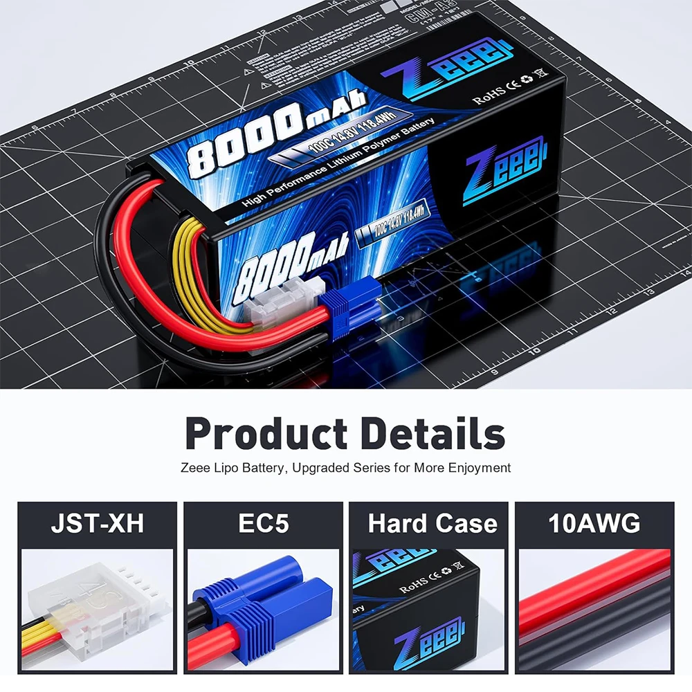 1/2Units Zeee 4S 8000mAh Lipo Battery 14.8V 100C with EC5 Plug Hardcase for RC Car Truck Truggy Racing Hobby RC Parts Models