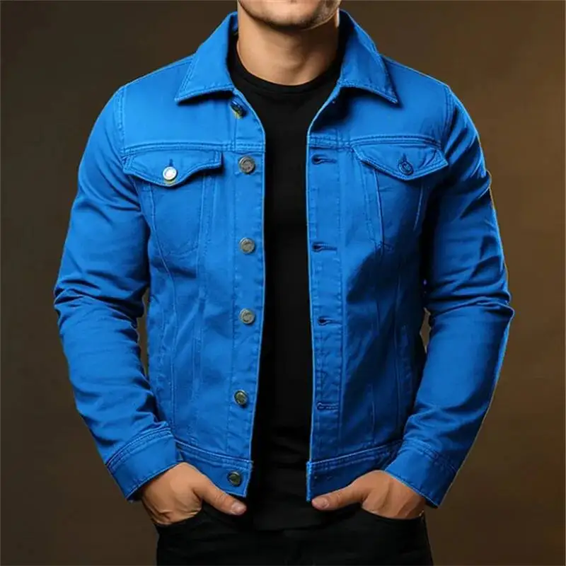 

2026 Men's Fashion Casual Jackets Spring Autumn Solid Turn Down Collar Streetwear Jean Outwear Coats Male Daily Denim Jacket