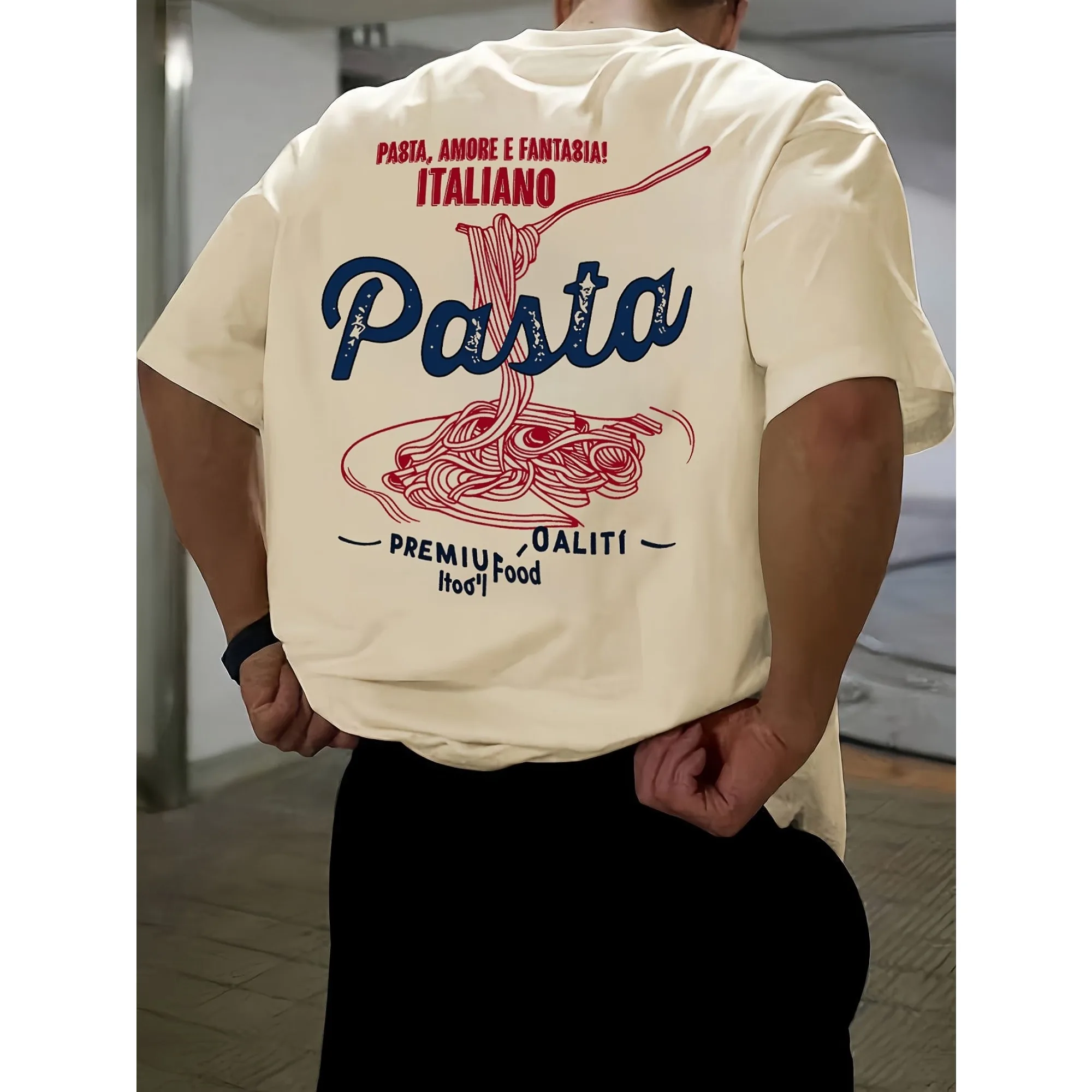Italian Pasta Food Graphic T-shirt Men Women Vintage Casual Streetwear Short Sleeve Cotton Funny Spaghetti Print T-Shirt Tops
