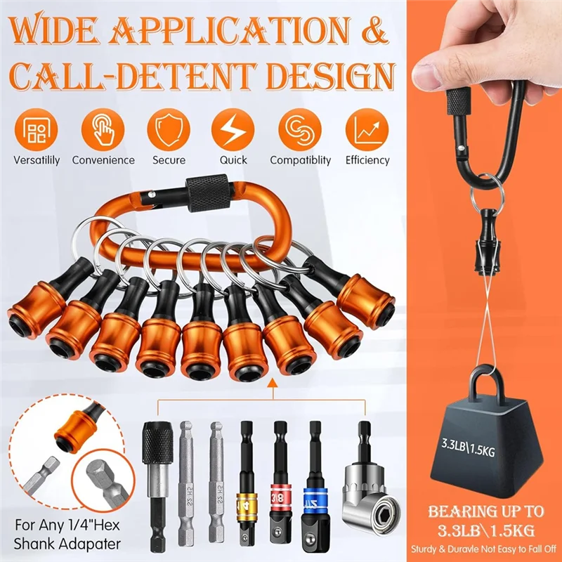 Promotion! 18Pcs Drill Bit Holder Keychains,3Pcs 1/4 3/8 1/2Inch Socket Portable Hex Shank Screwdriver Bit Holder Drill Attachme