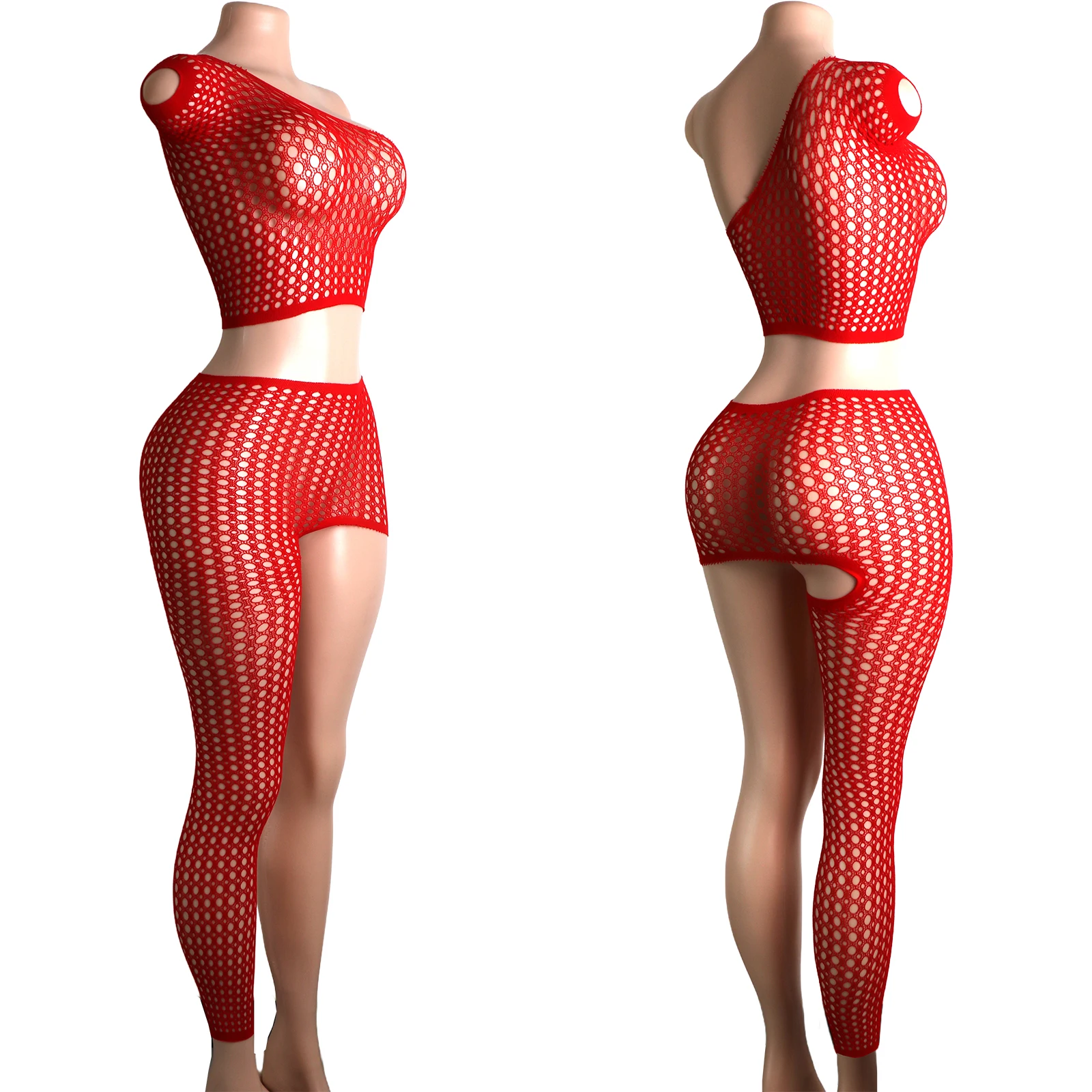 

Stage Club Outfits Bodysuit Fishnet Striped Stockings Two-Piece Asymmetric Sleeveless Sexy Lingerie Designer Performance Exotic