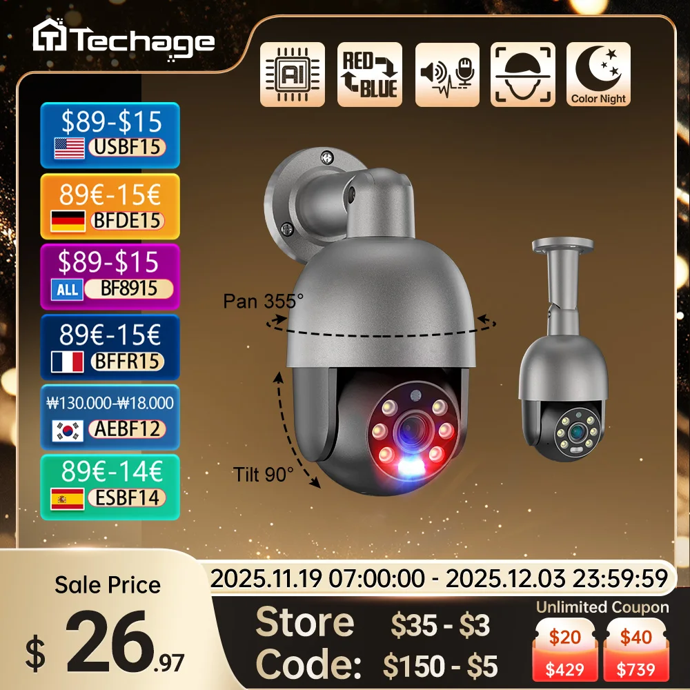 

Techage UHD 4K 8MP 4MP 5MP IP-камера Красно-синий свет Оповещение Обнаружение человека POE Защита безопасности Камера видеонаблюдения