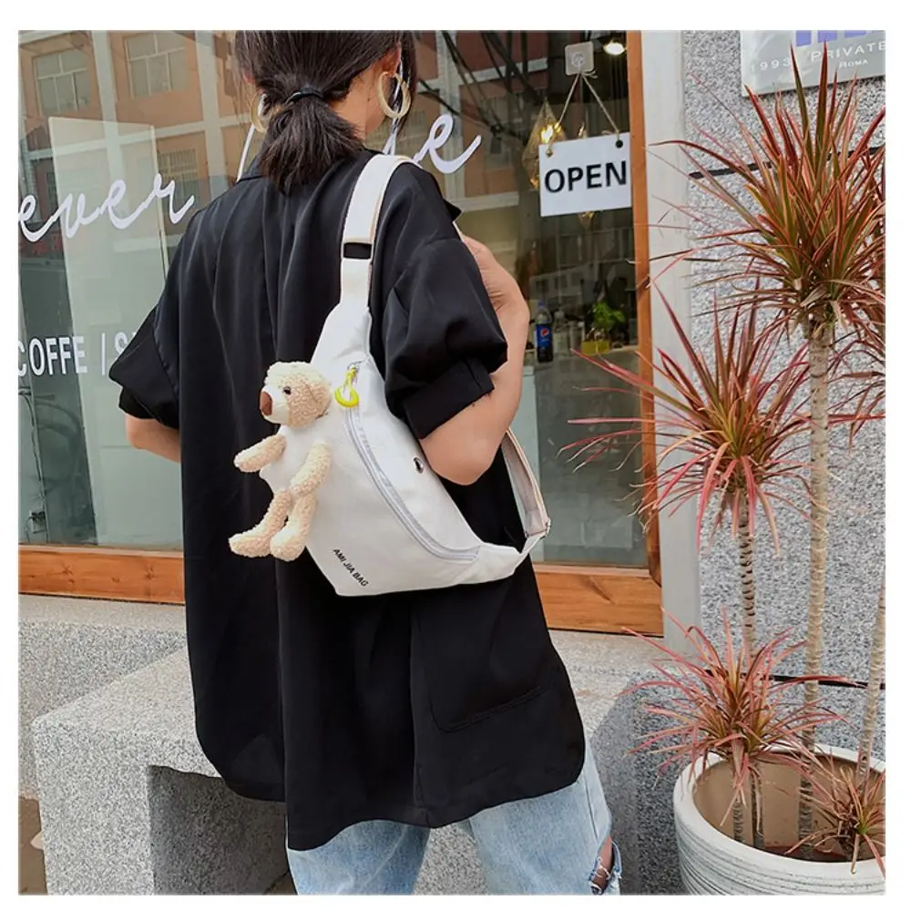 

Ladies Cute Bear Canvas Waist Bag Luxury Design Fanny Pack Crossbody Chest Bag