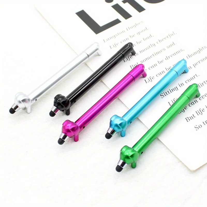 4pcs Cute Puppy-Shaped Ballpoint Pens, Medium Point, 2-in-1 capacitor pen ballpoint pen, touch screen, capable of writing
