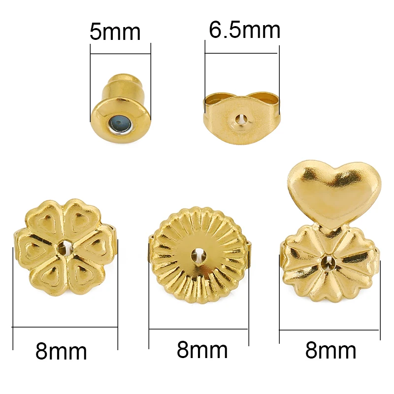 20 50 pcs PVD Never Fade Stainless Steel Earrings Backs Lot Hypoallergenic Earring Stoppers For Diy Jewelry Making Accessories