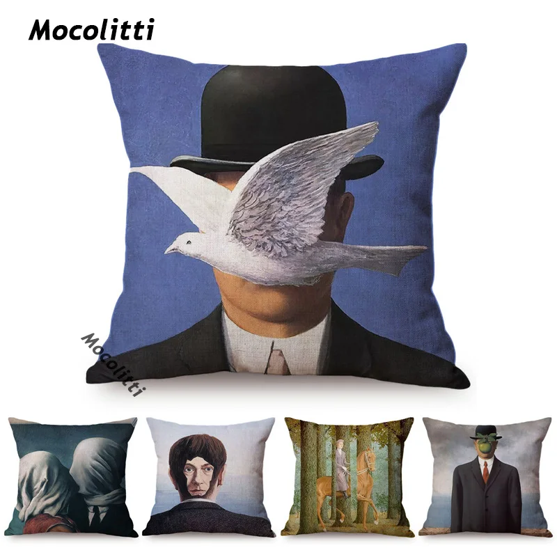 

Nordic Famous Painter Rene Magritte Surrealism Oil Painting Art Decorative Sofa Throw Pillow Case Abstract Linen Cushions Cover