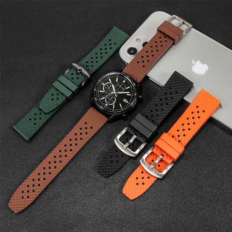 Universal Brand Flat Interface Fluororubber Waterproof Watch Strap 18/19/20/21/22/23/24mm