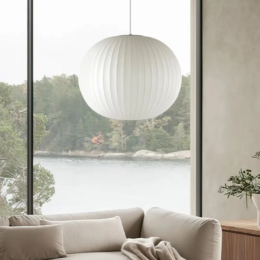 

JOYINLED Modern Nordic Silk Pendant Light Minimalist 30/40/50/60cm Ball Chandelier for Bedroom KitchenIsland Restaurant E27 Lamp