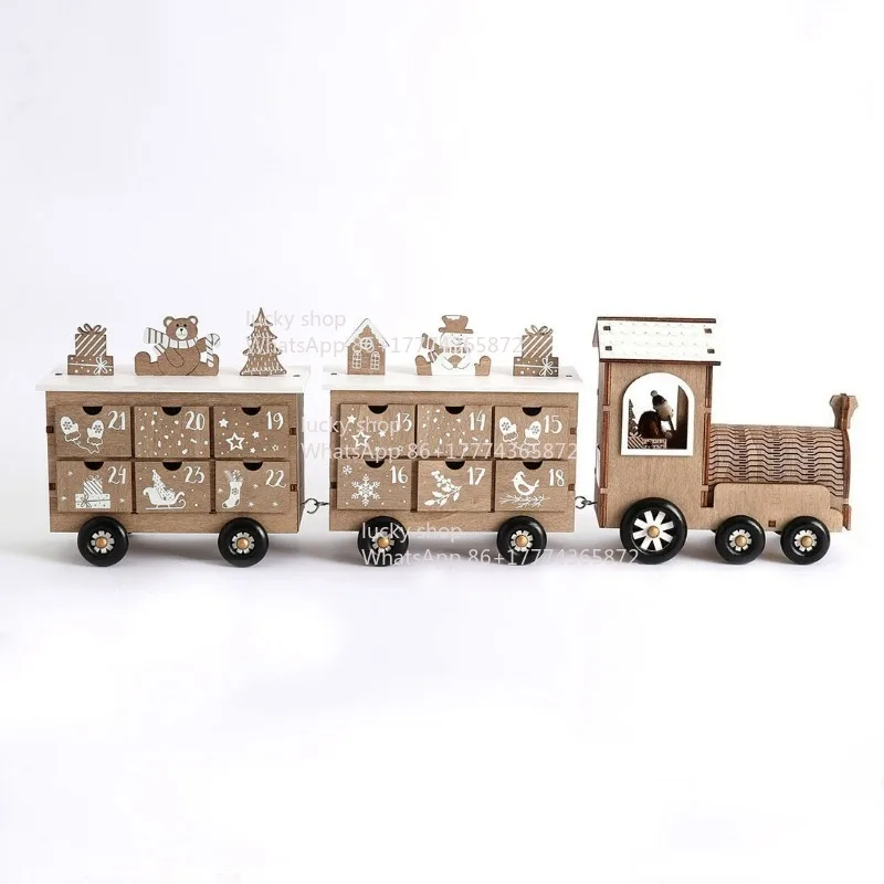 

Wooden Train Calendar, Wheel Movable Decorative Gift Candy Box