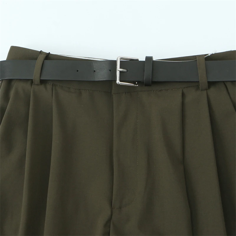 KEYANKETIAN 2025 New Women's With Belt Solid color Wide leg Pants Office Lady Pleated Decoration Zipper High Waist Long Trousers