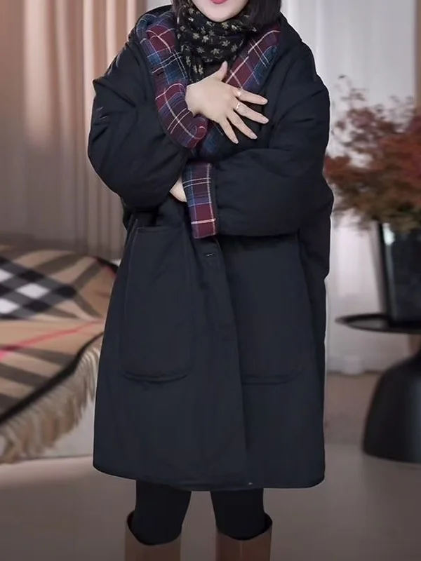 

Высококачественное женское зимнее пальто 2021, свободное пальто большого размера в клетку, с капюшоном, Thiened, средней длины, с хлопковой подкладкой