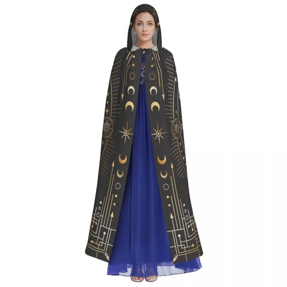 Hooded Cloak Unisex Cloak with Hood Golden Celestial Stars Zodiac Constellations Cloak Vampire Witch Cape Cosplay Costume
