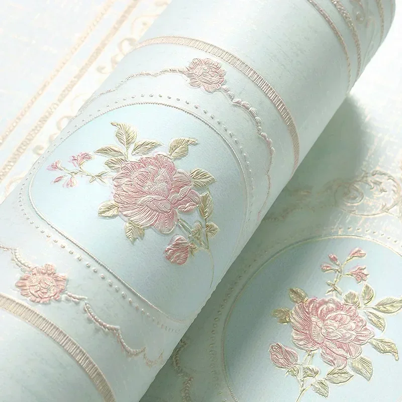 European Countryside Style Floral Wallpaper Room Bedroom Guest Room 3D Warm Non-Woven Wedding Room Background Wallpaper