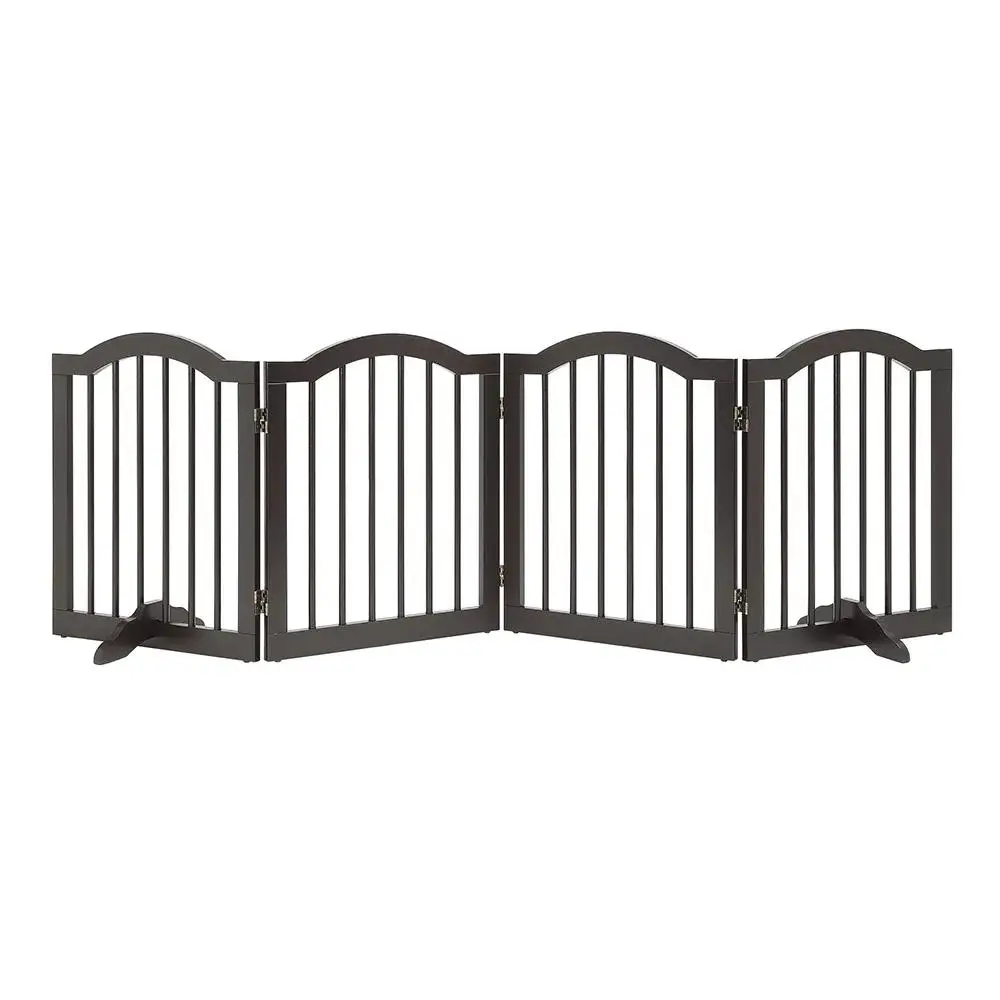 24 Inch Espresso MDF Folding Z Shape Step Over Fence Indoor Doorway Hall Stairs Pet Puppy Gate