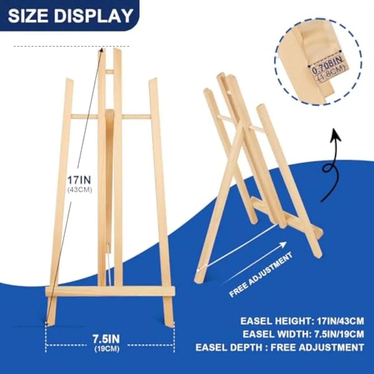 15 Wooden Tabletop Easels 17 inch Height Natural Pine Construction No Assembly Required Stable Tripod Base with Adjustable Rope
