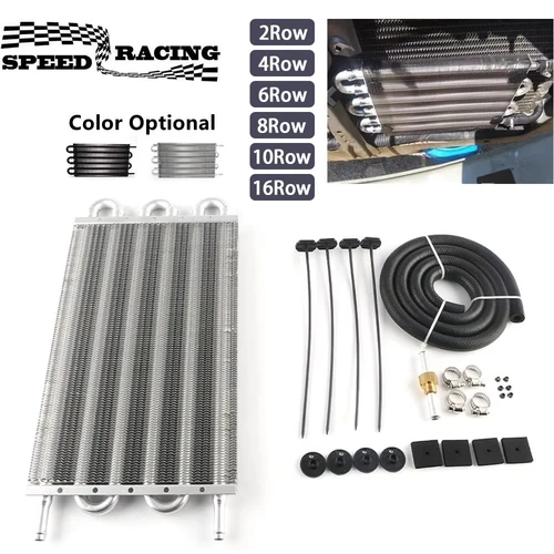 Enfriador de aceite de transmisión remota Universal, convertidor de radiador Manual, Kit de aluminio, 2 filas, 4 filas, 6 filas, 8 filas, 10 filas, 16 filas
