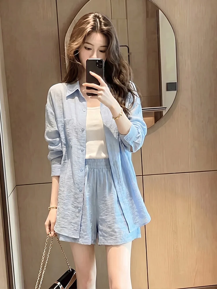 Slimming Effect Casual Women's Two-Piece Set Summer New Loose Fit Cardigan Versatile Short Pants Ensemble Fashionable Laid-ba...