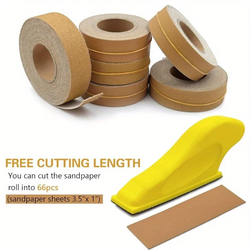 Hand Sander Kit, Assorted Micro Sander Sand Paper 80 150 240 320 400 600 Grits Hoop and Loop Sandpaper with 2pcs Detail Sanders for DIY Crafts Wood Polishing, 6 Rolls 6 Meters/roll