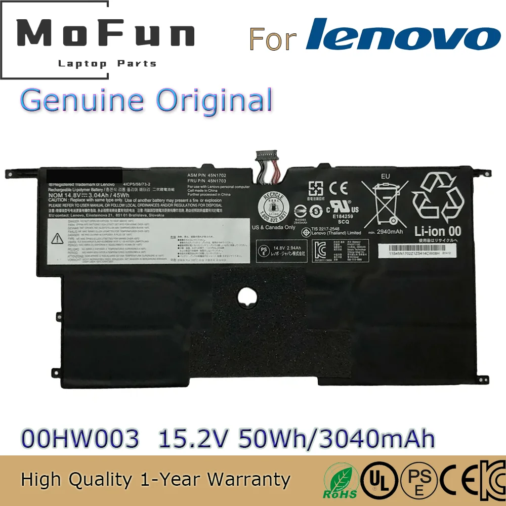 Brand New Original 00HW003 15.2V 50Wh Laptop Battery for Lenovo ThinkPad X1 Carbon Gen 3 Series 2015 00HW002